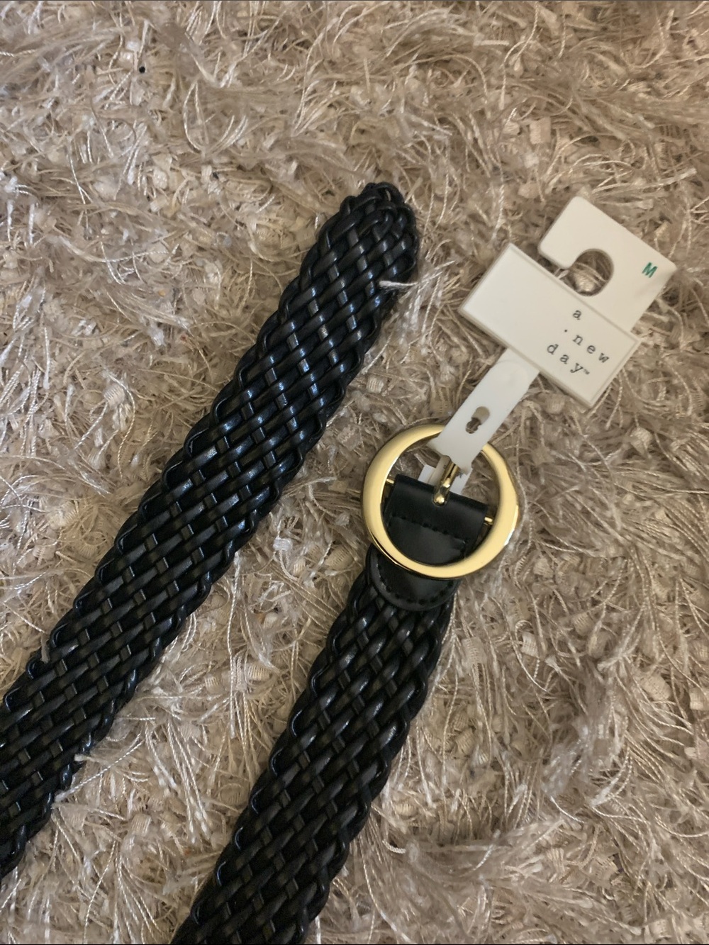 a new day Black Braided Belt with Gold Ring Buckle size M